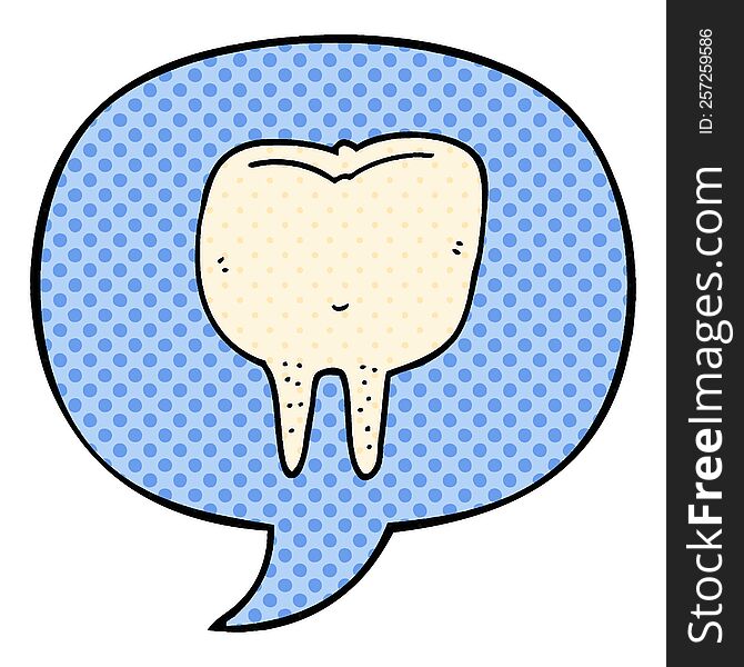Cartoon Tooth And Speech Bubble In Comic Book Style