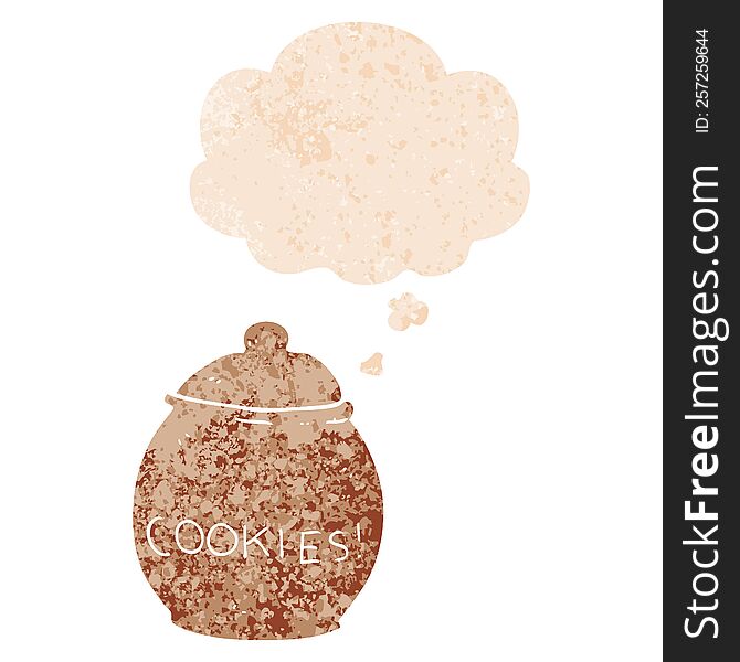 Cartoon Cookie Jar And Thought Bubble In Retro Textured Style
