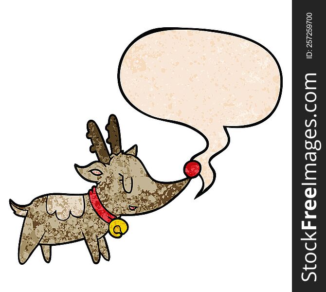 cartoon christmas reindeer and speech bubble in retro texture style