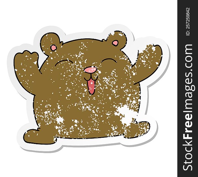 Distressed Sticker Of A Quirky Hand Drawn Cartoon Funny Bear