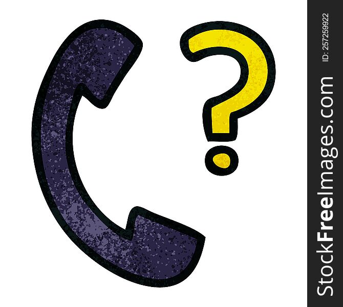 Retro Grunge Texture Cartoon Telephone Receiver With Question Mark