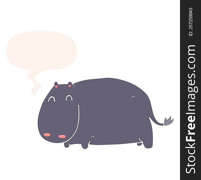 cartoon hippo with speech bubble in retro style