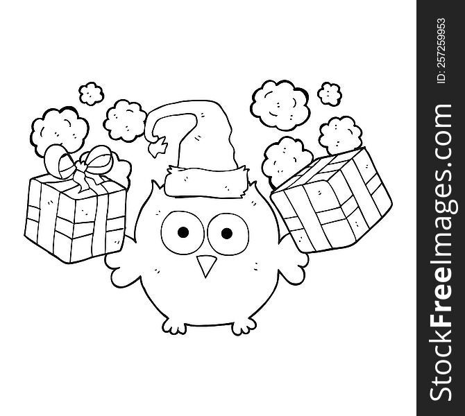 Black And White Cartoon Christmas Owl