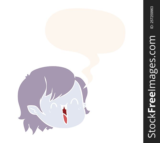 Cartoon Vampire Girl Face And Speech Bubble In Retro Style