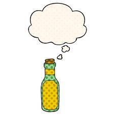 Cartoon Potion Bottle And Thought Bubble In Comic Book Style Stock Photo