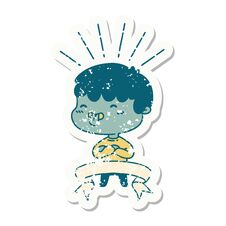 Grunge Sticker Of Tattoo Style Boy Sticking Out Tongue Royalty Free Stock Images