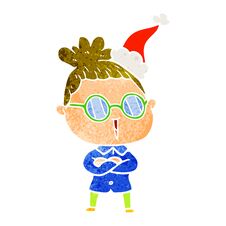 Retro Cartoon Of A Woman Wearing Spectacles Wearing Santa Hat Stock Images