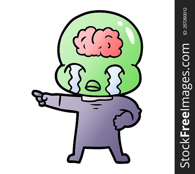 cartoon big brain alien crying and pointing. cartoon big brain alien crying and pointing