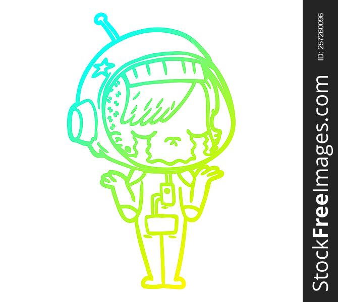 cold gradient line drawing cartoon crying astronaut girl