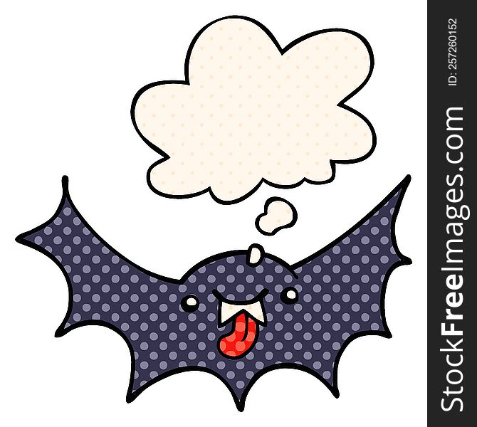 cartoon vampire bat with thought bubble in comic book style