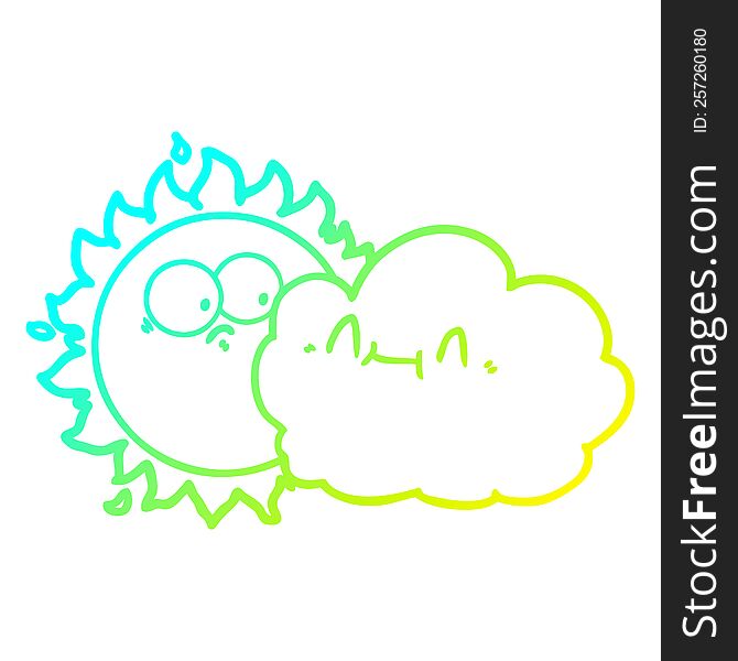 Cold Gradient Line Drawing Cute Cartoon Cloud And Sun