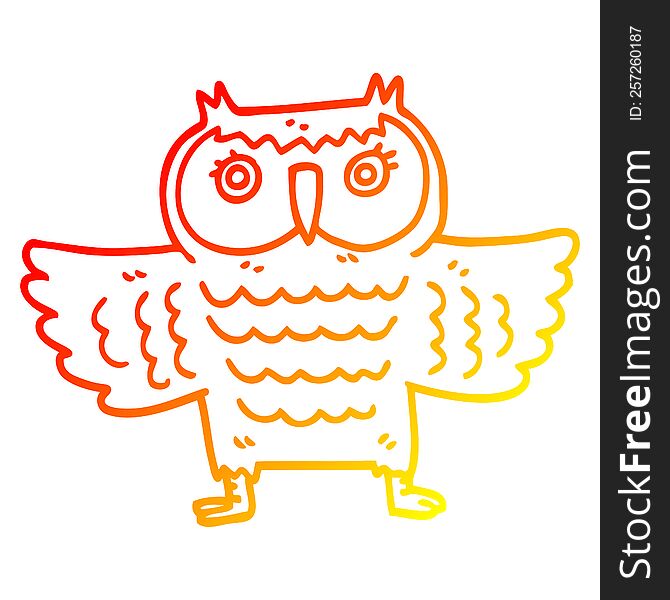 warm gradient line drawing of a cartoon owl with flapping wings