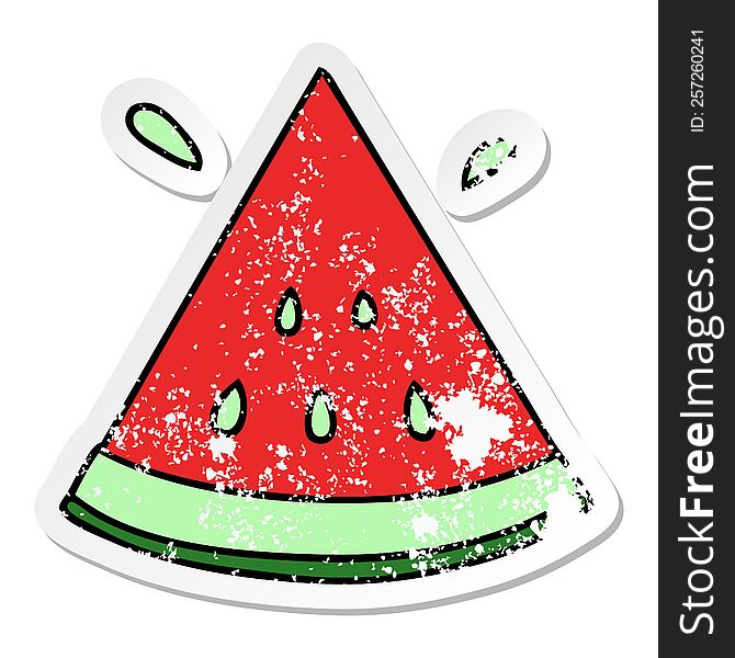 distressed sticker of a quirky hand drawn cartoon watermelon