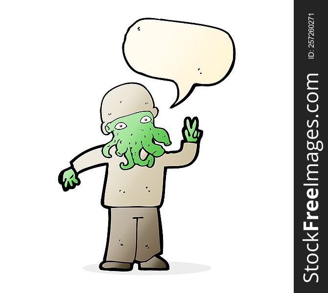 cartoon cool alien with speech bubble