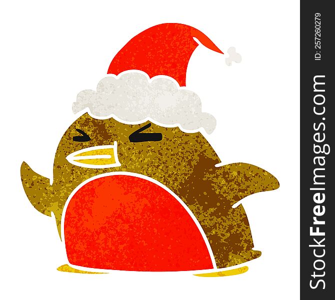 Christmas Retro Cartoon Of Kawaii Robin