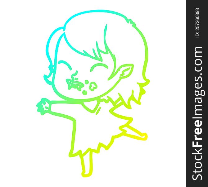 Cold Gradient Line Drawing Cartoon Vampire Girl With Blood On Cheek