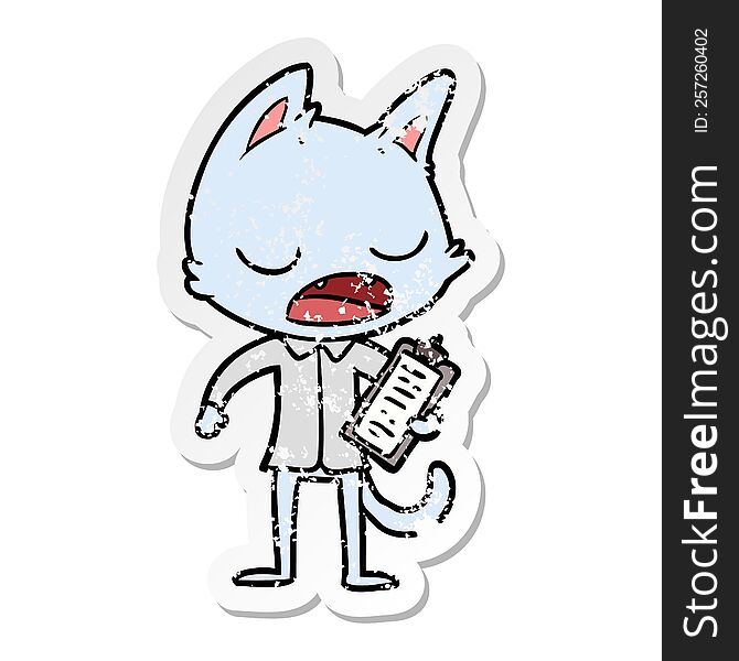 Distressed Sticker Of A Talking Cat Boss
