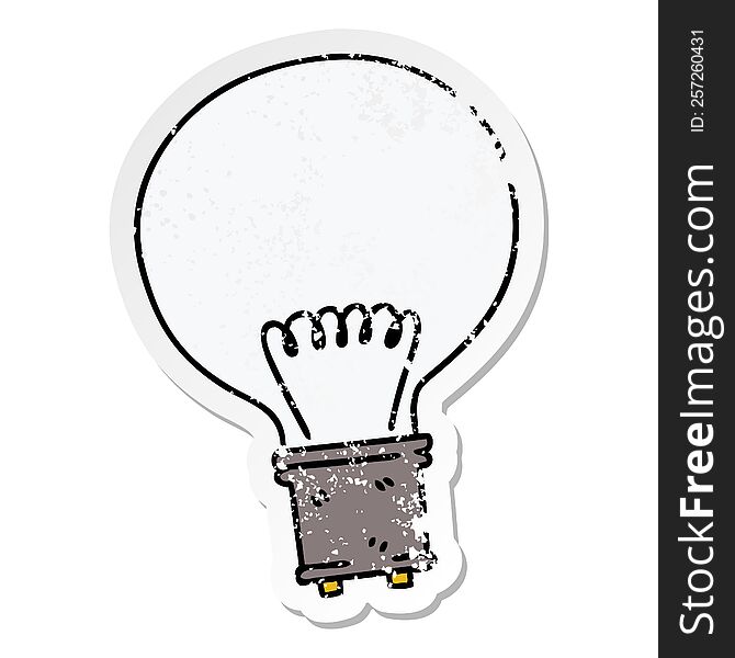 distressed sticker of a quirky hand drawn cartoon light bulb