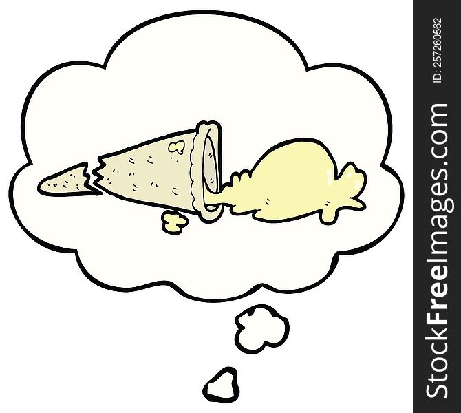 cartoon dropped ice cream with thought bubble