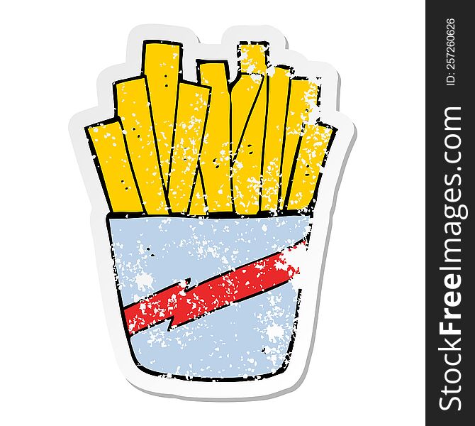 Distressed Sticker Of A Cartoon Box Of Fries