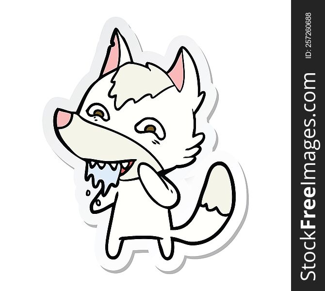 sticker of a cartoon hungry wolf