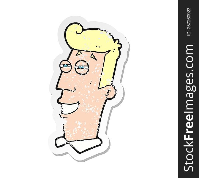 Retro Distressed Sticker Of A Cartoon Grinning Man