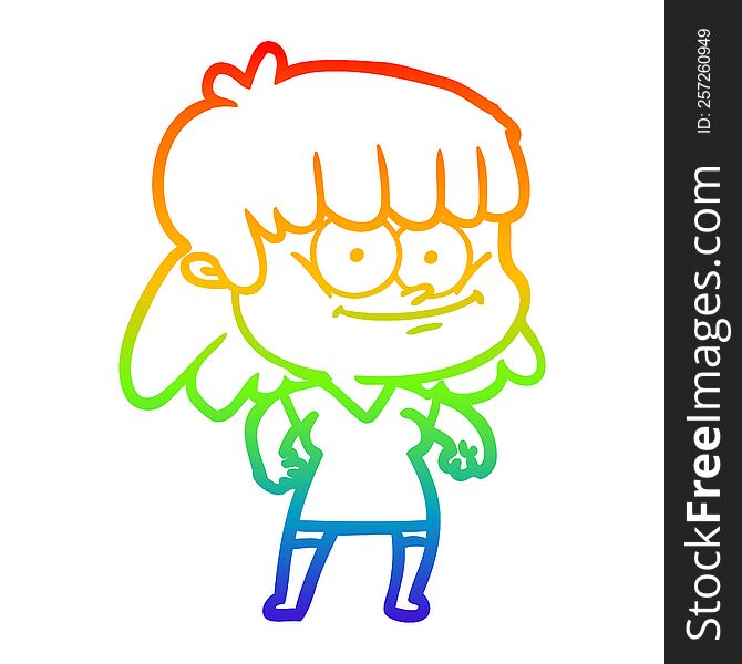 Rainbow Gradient Line Drawing Cartoon Girl Smiling