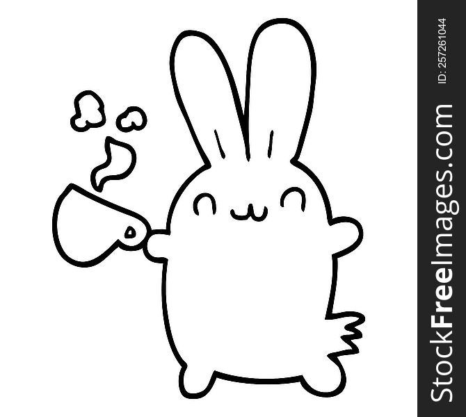 Cute Cartoon Rabbit Drinking Coffee