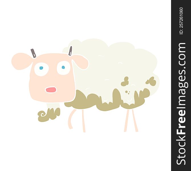 Flat Color Illustration Of A Cartoon Muddy Goat