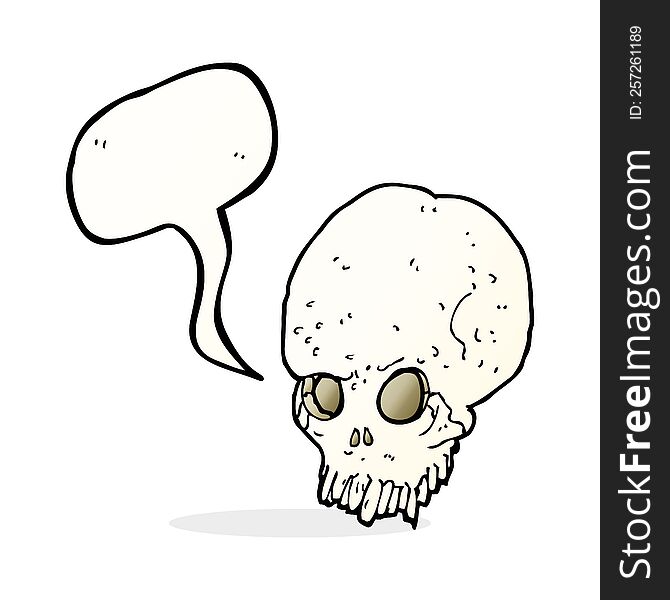 cartoon spooky skull with speech bubble