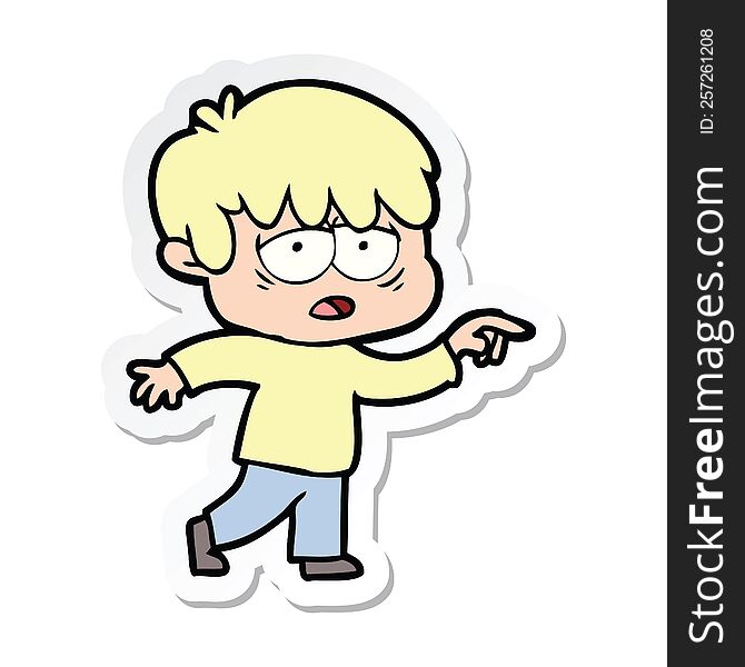 Sticker Of A Cartoon Exhausted Boy