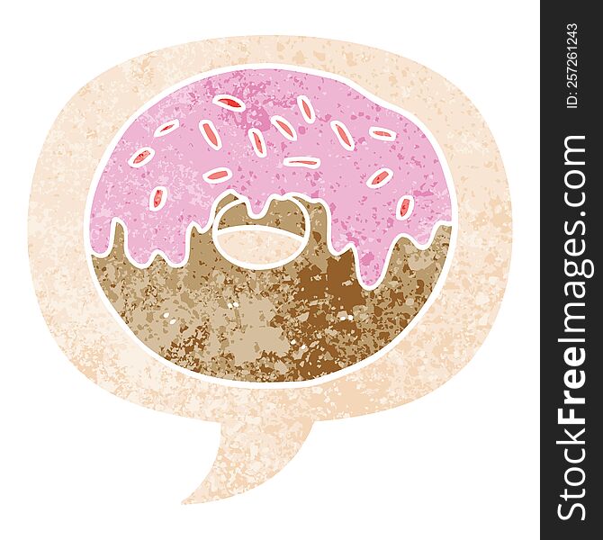 Cartoon Donut And Speech Bubble In Retro Textured Style