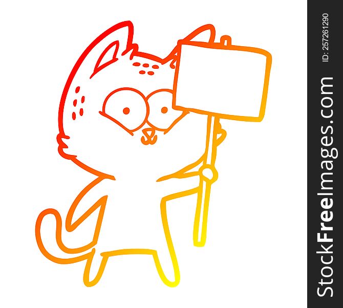 warm gradient line drawing of a cartoon cat with placard