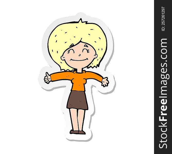 Sticker Of A Cartoon Woman Giving Thumbs Up Sign