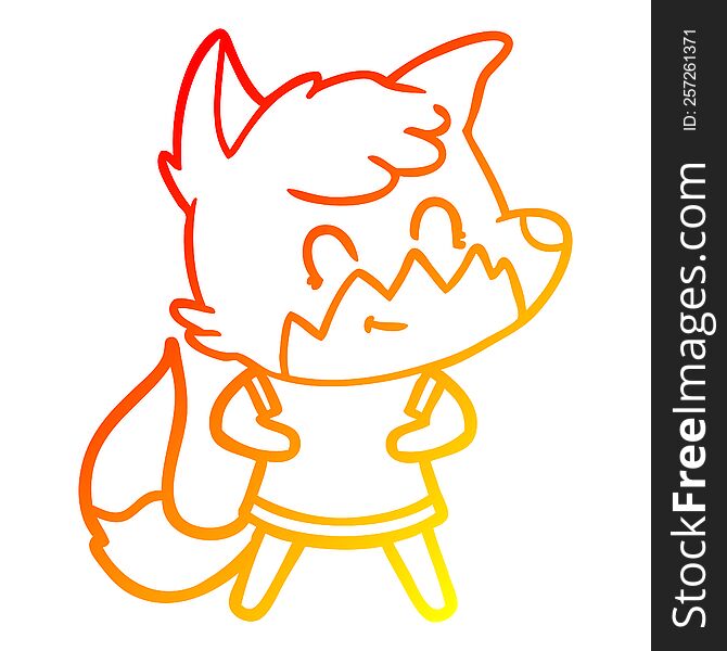 Warm Gradient Line Drawing Cartoon Happy Fox