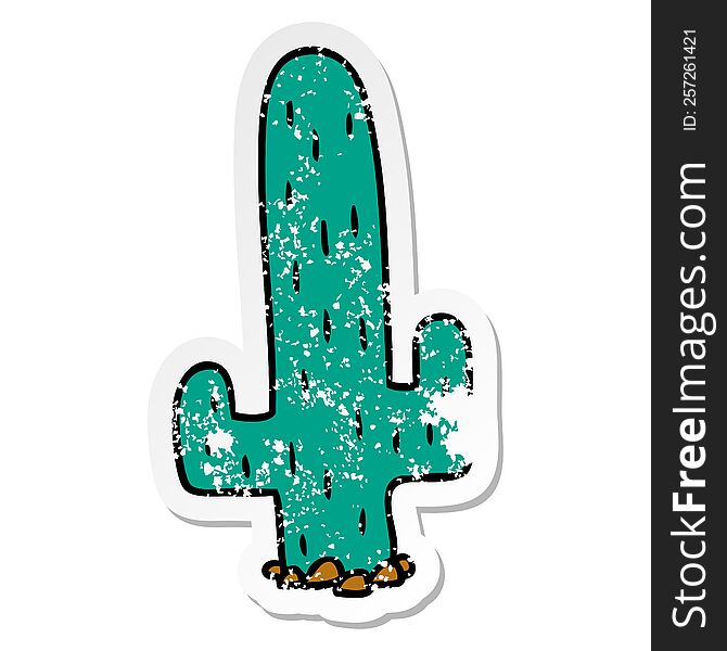 Distressed Sticker Cartoon Doodle Of A Cactus