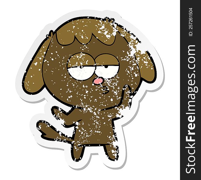 Distressed Sticker Of A Cartoon Tired Dog