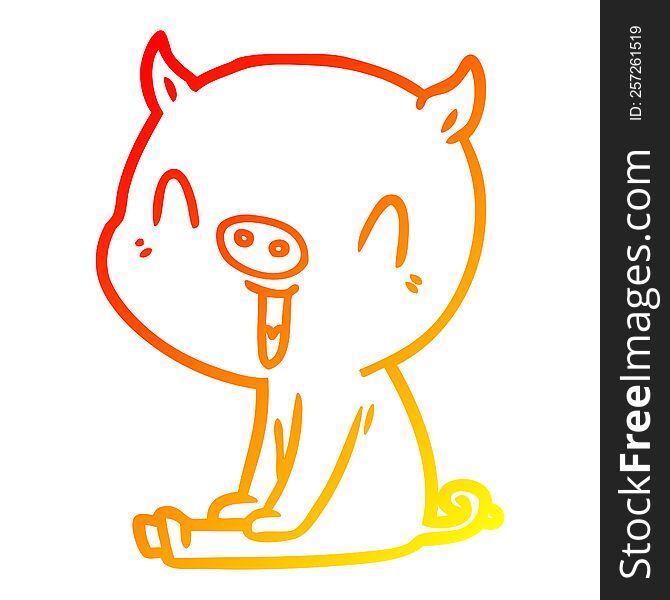Warm Gradient Line Drawing Happy Cartoon Pig Sitting
