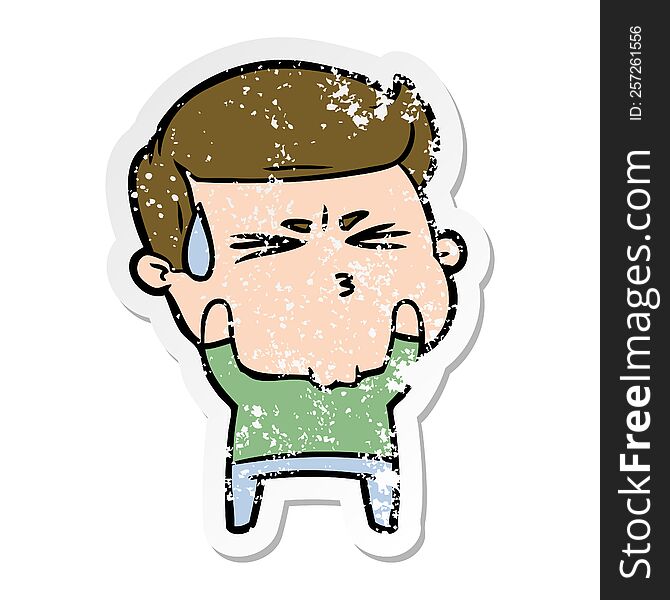 Distressed Sticker Of A Cartoon Frustrated Man