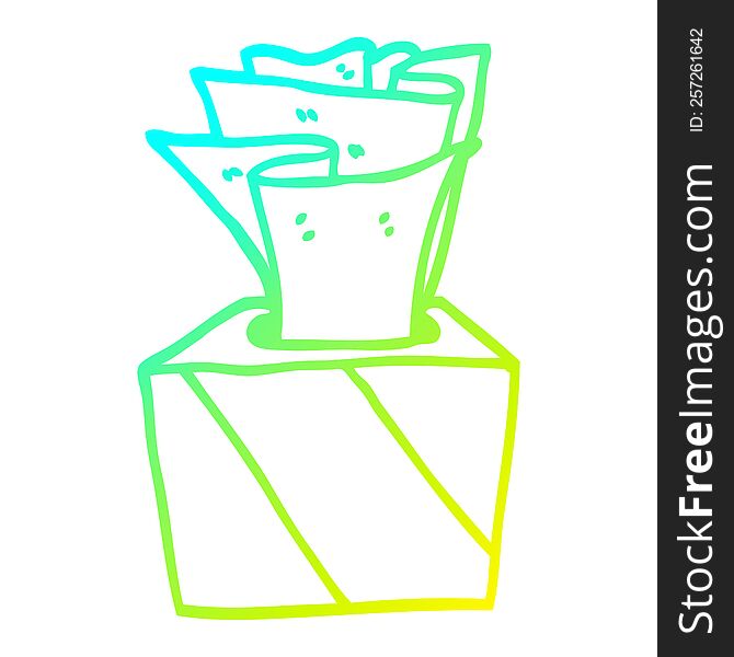 cold gradient line drawing of a cartoon box of tissues