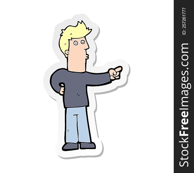 sticker of a cartoon curious man pointing