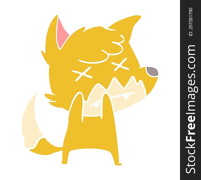Flat Color Style Cartoon Dead Fox