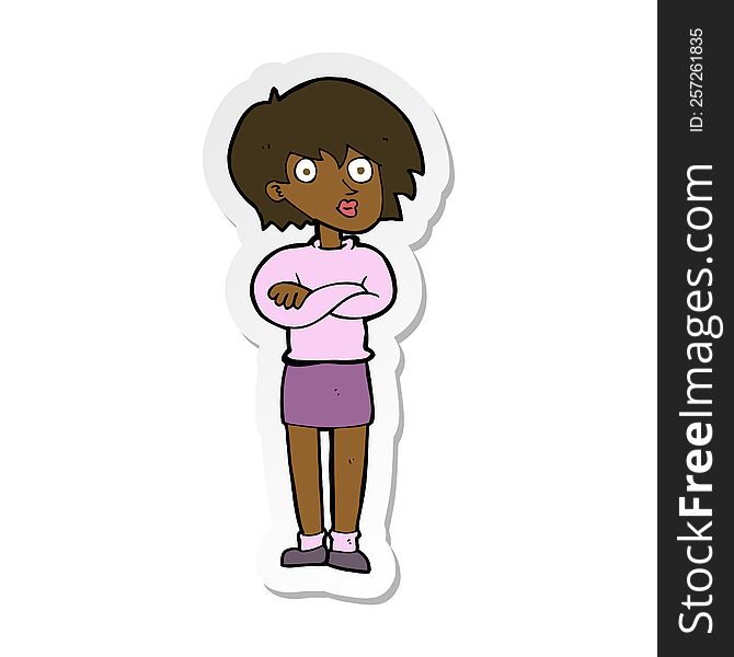 sticker of a cartoon woman wit crossed arms