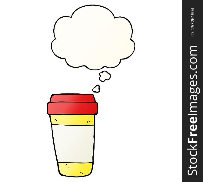 Cartoon Coffee Cup And Thought Bubble In Smooth Gradient Style