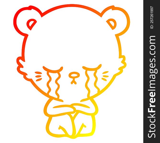 warm gradient line drawing of a crying cartoon polarbear