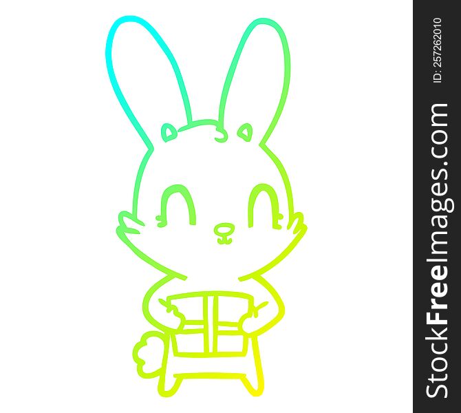 Cold Gradient Line Drawing Cute Cartoon Rabbit With Present