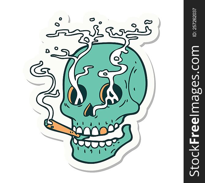 Tattoo Style Sticker Of A Skull Smoking