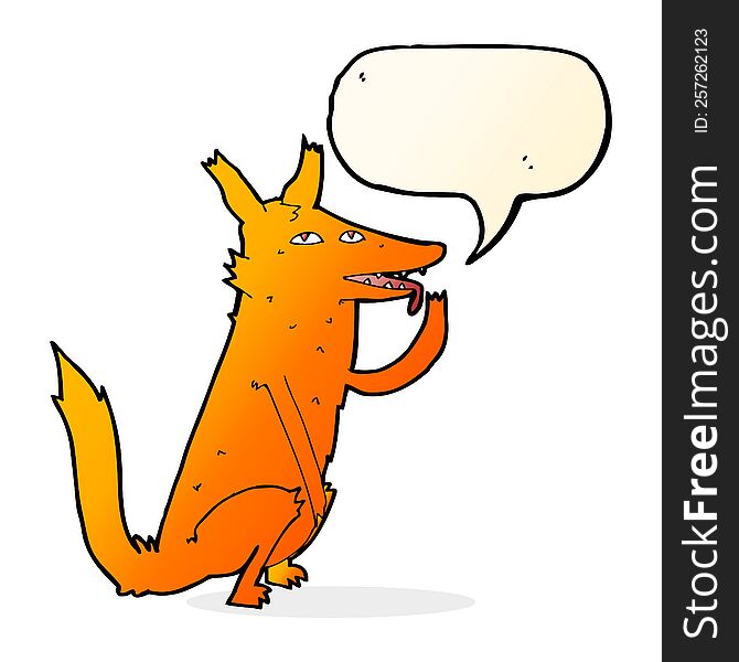 cartoon fox licking paw with speech bubble