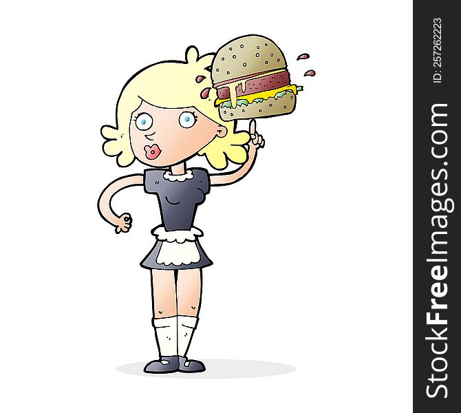 Cartoon Waitress With Burger