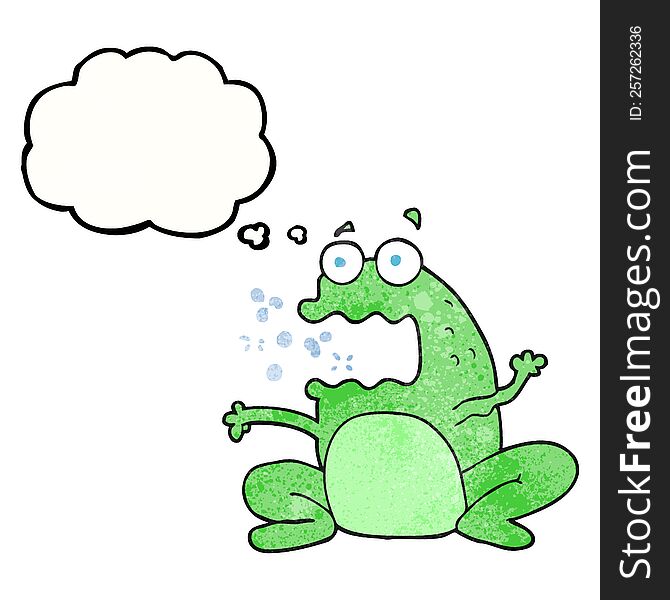 freehand drawn thought bubble textured cartoon burping frog